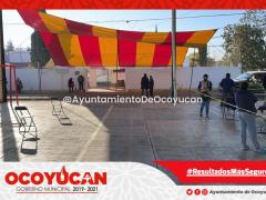 Inicio de jornada de vacunación para adultos de 60 años y más en el municipio de Ocoyucan. Fotografía: Ayuntamiento de Ocoyucan.