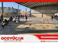Inicio de jornada de vacunación para adultos de 60 años y más en el municipio de Ocoyucan. Fotografía: Ayuntamiento de Ocoyucan.
