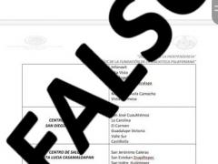 Noticia falsa que circula en redes sociales acerca de los centros de vacunación en Atlixco. Facebook Ayuntamiento de Atlixco (2018-2021).
