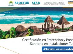 Primera parte del cartel de difusión sobre la Apertura de la Convocatoria a la Certificación en Protección y Prevención Sanitaria en Instalaciones Turísticas.