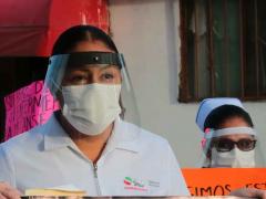 Enfermera durante manifestación, Hospital General de Soledad. Fotografía: Pulso. Diario de San Luis.