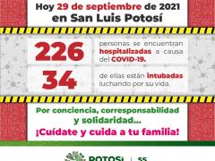 Infografía Hoy 29 de septiembre de 2021 en San Luis Potosí... Tweeter: Gobierno de San Luis.