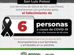 Número de defunciones por COVID-19 en San Luis Potosí. Twette Gobierno de SLP.