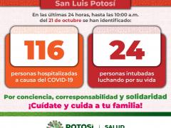 Personas hospitalizadas y entubadas en San Luis Potosí. Twette Gobierno de SLP.