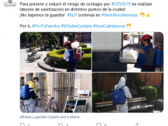 Labores de sanitización en San Luis Potosí. Tweete Gobierno Municipal S.L.P.
