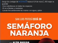 Publicación del gobierno de San Luis Potosí sobre semáforo naranja COVID-19.