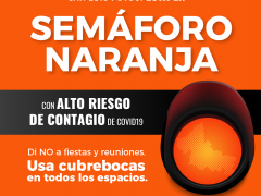 San Luis Potosí está en semáforo narajana con alto riesgo de contagio de COVID-19. Twitter Gobierno del Estado de San Luis Potosí.