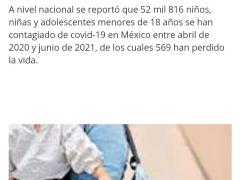 Nota sobre contagios de COVID-19 en menores. El Sol de San Luis.