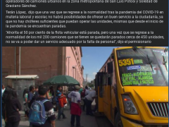 Nota sobre situación del transporte público en SLP. Facebook Omar Niño San Luis.