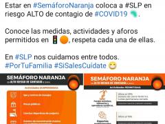Nota sobre regreso a semáforo naranja. Facebook Omar Niño San Luis.
