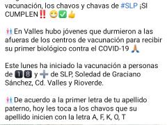 Nota sobre vacunación de jóvenes en SLP. Facebook Omar Niño San Luis.