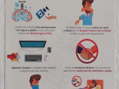 Infografía Medidas preventicas en el trabajo. Protégete del Coronavirus, Embotelladora Potosí. Fotografía: Flor Mariela Hernández Mendoza.