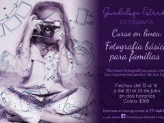 Anuncia Curso en línea: Fotografía básica para familas. Facebook Guadalupe Estrada Fotografía.