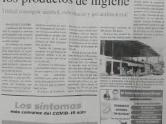 Nota periodística acerca de la escasez de productos de higiene en cerritos, SLP.