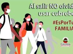 Flyer Al salir no olvides usar cubrebocas. Facebook: H. Ayuntamiento de Cerritos, San Luis Potosí.
