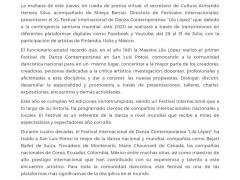 Presentan el XL Festival Internacional de Danza Contemporánea Lila López. Productor: Gobierno del Estado de San Luis Potosí.