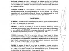 Decreto por el que se determina que el Estado de Tabasco permanecerá en semáforo naranja. Periódico Oficial.