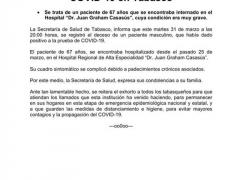 Comunicado Confirma Salud primera defunción por COVID-19 en Tabasco, Secretaría de Salud del estado de Tabasco. Productor: Secretaría de Salud de Tabasco.