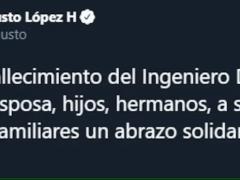 Mensaje de condolencias. Twitter: Adán Augusto López H.