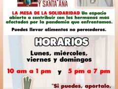 Flyer La Mesa de la Solaridad. Facebook: Parroquia San Joaquín y San Ana.