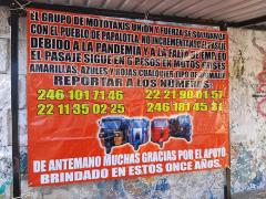 Anuncio de mototaxistas Unión y Fuerza, Panzacola, Papalotla. Fotografía: Gente de Papalotla.
