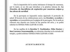 Aviso de la Parroquia Santa Inés, Zacatelco.