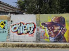 Mural "No le temo a la muerte", de Acciones por Tlaxcala A.C., Avenida Zaragoza, Quilehtla, Tlaxcala. Fotografía: Josua Vázquez Rugerio.