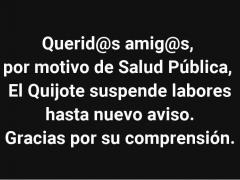 Anuncio del bar sobre su cierre, bar El Quijote, Panzacola, Tlaxcala.