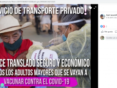 Aviso Servicio de transporte privado para los adultos mayores que acudan a vacunarse. Facebook Itzel Jaramillo.