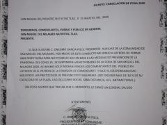 Comunicado Cancelación de Feria 2020, Presidencia de Comunidad San Miguel del Milagro, Nativitas, Tlaxcala. Fotografía: Joshua Vázquez Rugerio.