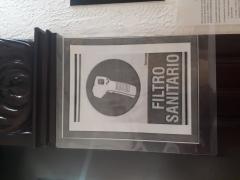 Cartel “Filtro sanitario” antes de entrar al Restaurante "El Pelicano". Fotografía: Felipe de Jesús Szymanski Martínez.