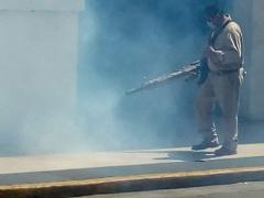 Hombre fumiga. Fotografía: Enrique Bautista Molina.