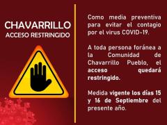 Flyer Chavarrillo acceos restringido. Facebook Junta de Mejoras Chavarrillo.