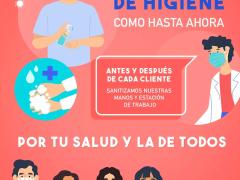 Cartel Seguimos con las medias de higiene como hasta ahora, Óptica Devlyn, Xalapa, Veracruz.
