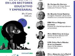 Cartel del Foro Internacional Virtual Implicaciones de la Covid-19 en los sectores educativo y empresarial, Universidad Veracruzana.