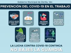 Infografía Prevención contra el COVID-19 en el trabajo. Gobierno Municipal de Zentla, Veracruz.