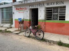 Entrada de la pollería Mayrin, donde se alcanza a ver un lavamanos improvisado, Ticul, Yucatán. Fotografía: Valeria Margarita Carrillo Cervantes