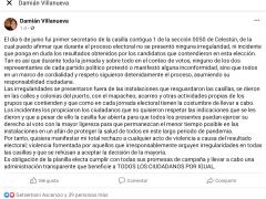 Publicación en red social con denuncia por negativa a indicaciones sanitarias y violencia en elecciones, por Damián Villanueva, en Celestun, Yucatán.