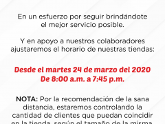 Anuncio sobre reducción de horarios por situación sanitaria, tienda de abarrotes, Yucatán. Facebook Dunosusa.