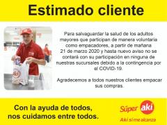 Anuncio de retiro de empacadores adultos mayores por Súper Akí, Yucatán.