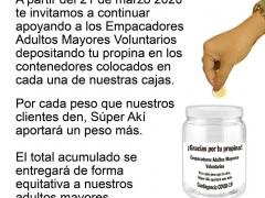 Anuncio de apoyo a empacadores adultos mayores por Súper Akí, Yucatán.