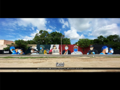 Vista panorámica del mural dedicado a trabajadores ante el COVID-19, Archivo General del Estado de Yucatán. Fotografía: Colectivo Creativos Alternos.