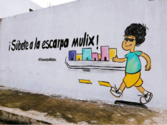 Mural "¡Súbete a la escarpa mulix¡", elaborado por Enamora Mérida y miembros de la comunidad.