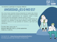 Invitación al Grupo Reflexivo “Ansiedad ¿es o no es?”. Facebook ENES Mérida.